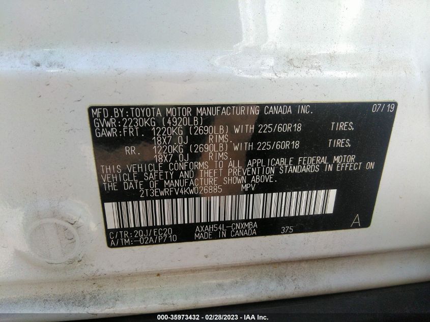 2019 TOYOTA RAV4 HYBRID XSE - 2T3EWRFV4KW026885