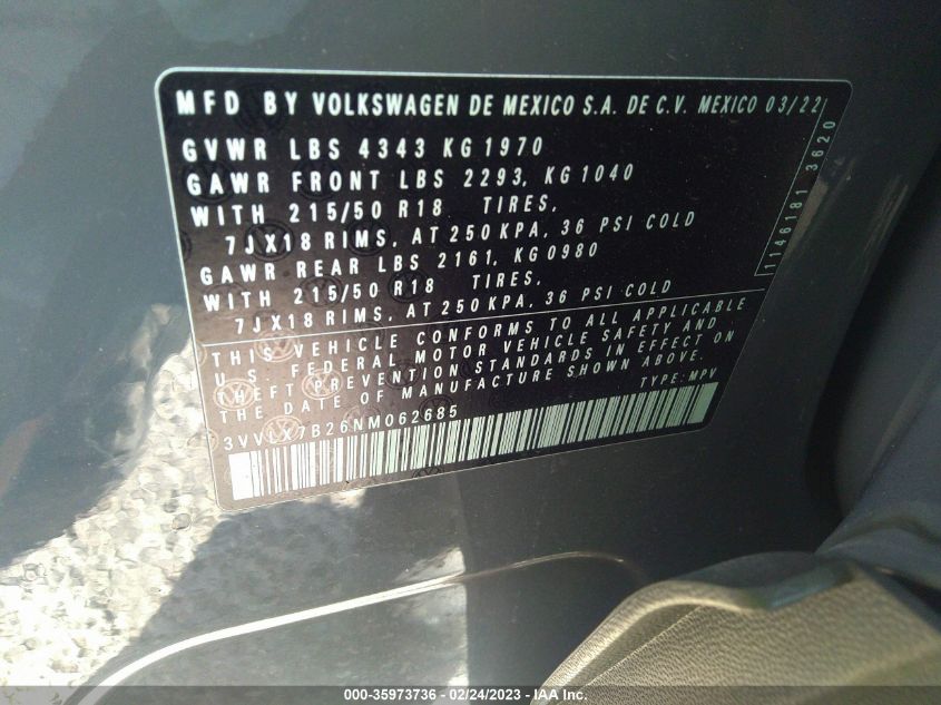 2022 VOLKSWAGEN TAOS SE - 3VVLX7B26NM062685