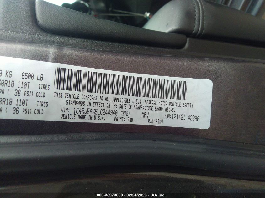 2020 JEEP GRAND CHEROKEE LAREDO E - 1C4RJEAG5LC244940