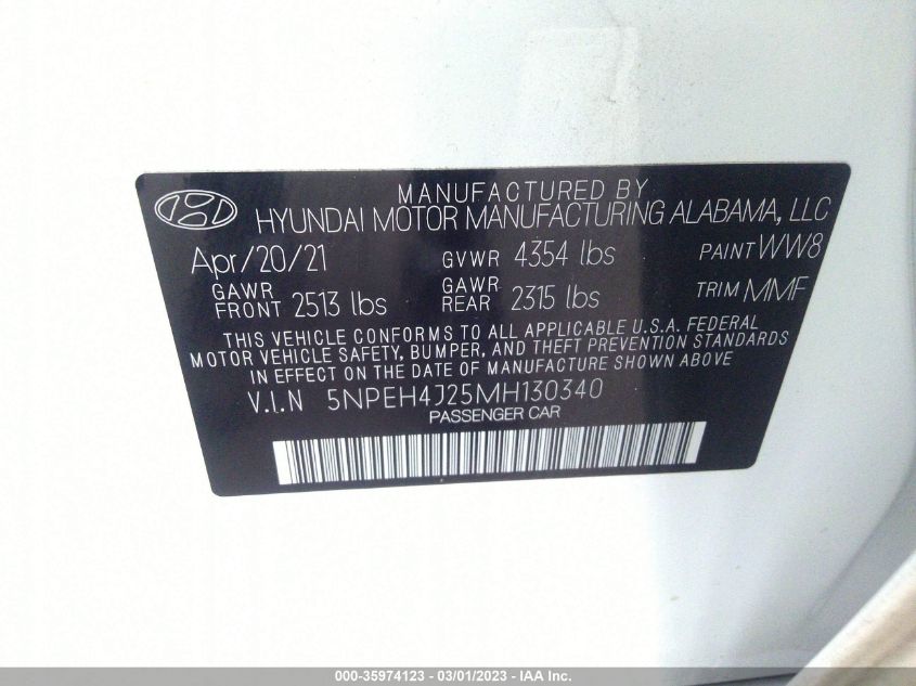 2021 HYUNDAI SONATA LIMITED - 5NPEH4J25MH130340