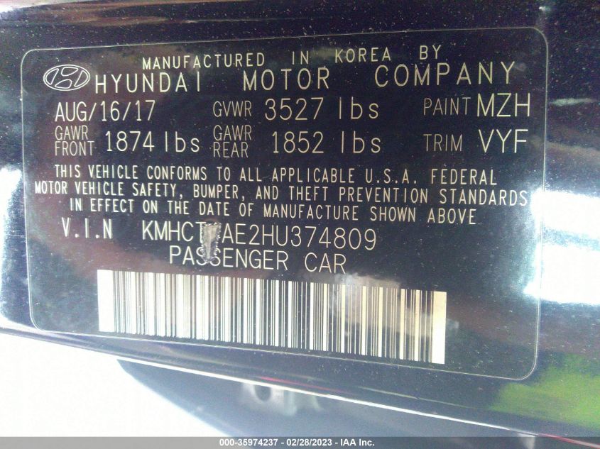 2017 HYUNDAI ACCENT SE - KMHCT4AE2HU374809