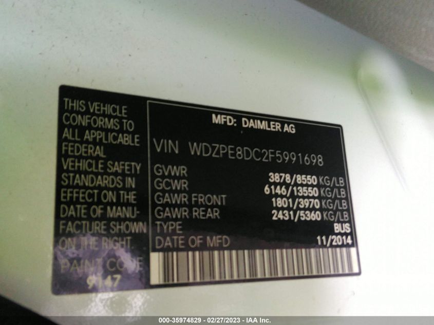2015 MERCEDES-BENZ SPRINTER PASSENGER VANS - WDZPE8DC2F5991698