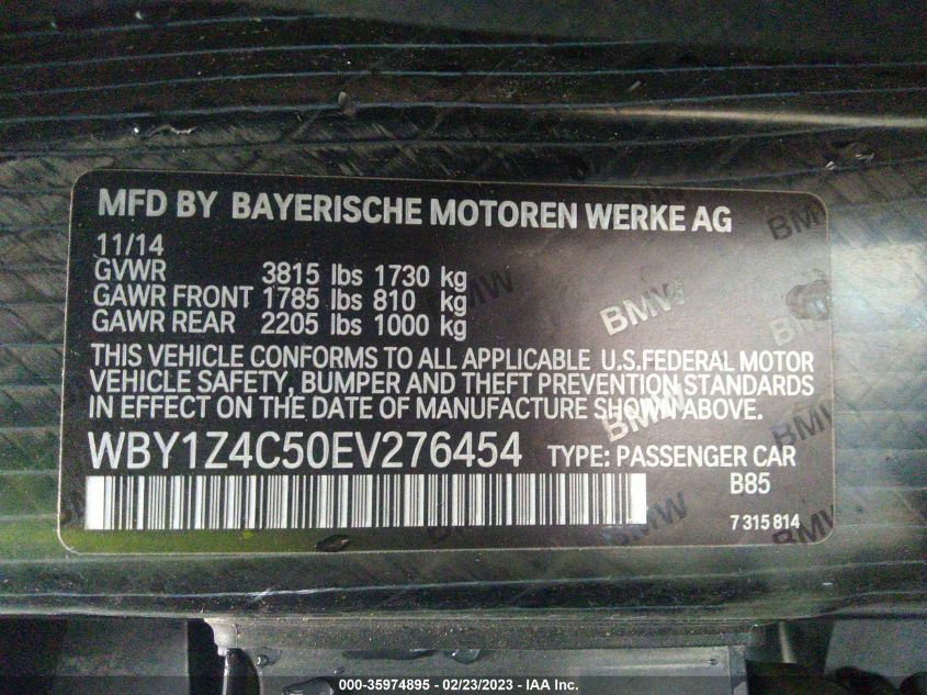 2014 BMW I3 WBY1Z4C50EV276454