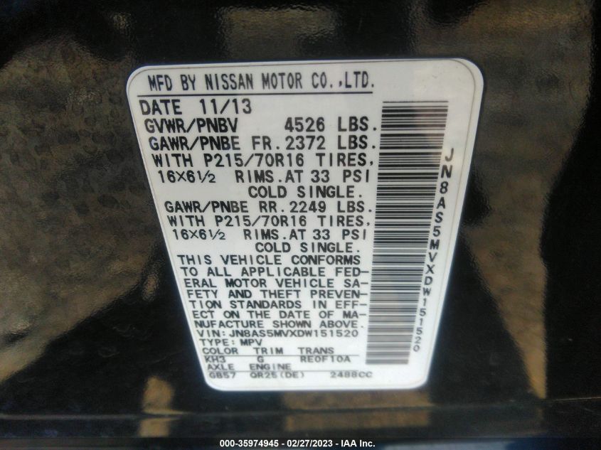 2013 NISSAN ROGUE S - JN8AS5MVXDW151520