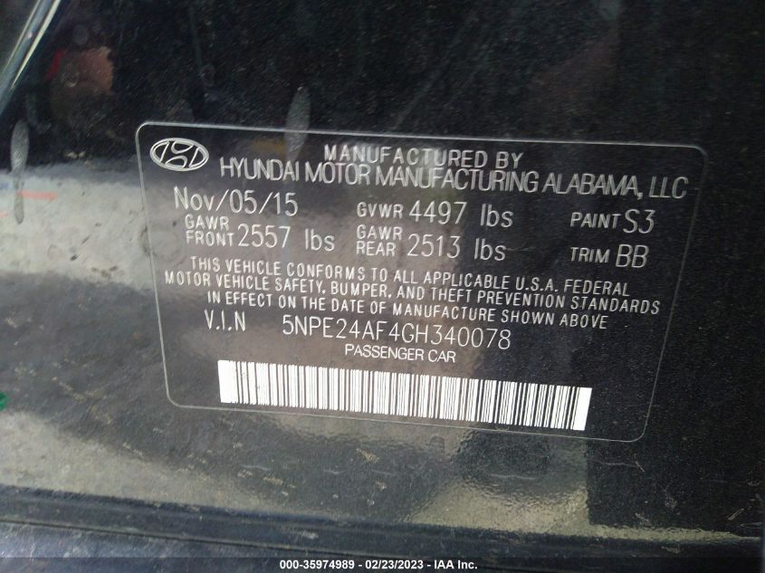 2016 HYUNDAI SONATA 2.4L SE - 5NPE24AF4GH340078