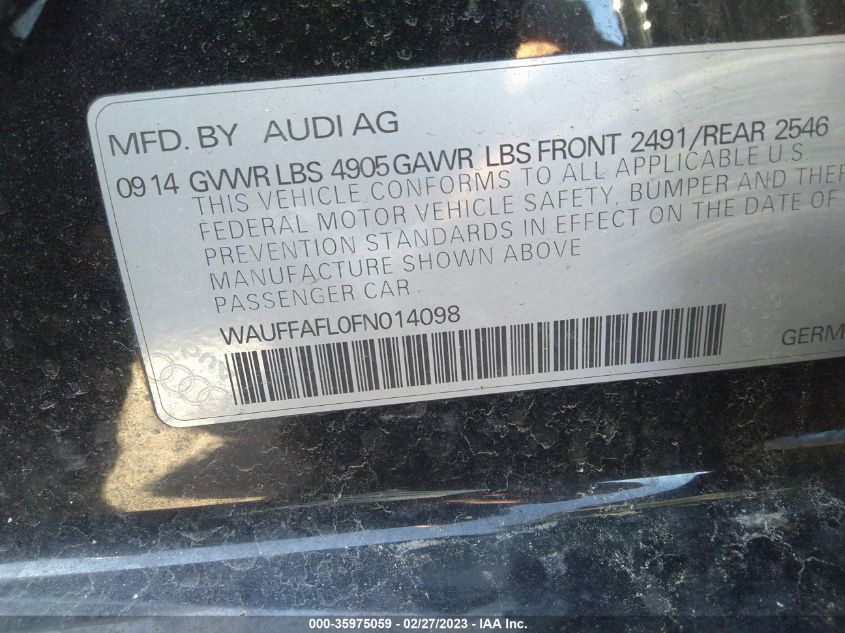 2015 AUDI A4 PREMIUM PLUS - WAUFFAFL0FN014098