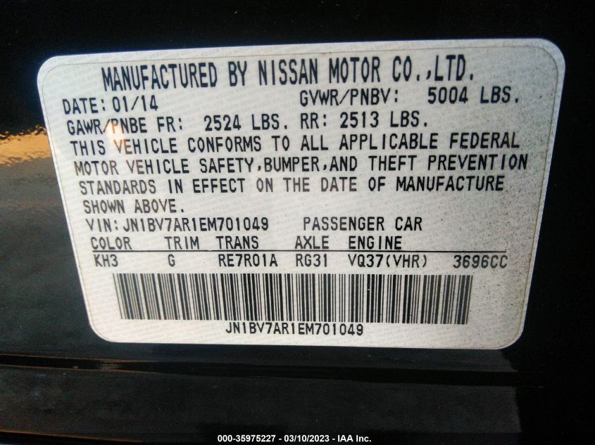 2014 INFINITI Q50 PREMIUM - JN1BV7AR1EM701049