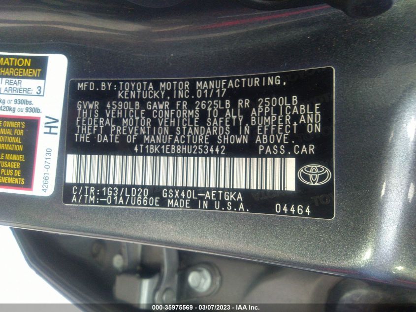 2017 TOYOTA AVALON XLE/XLE PLUS - 4T1BK1EB8HU253442