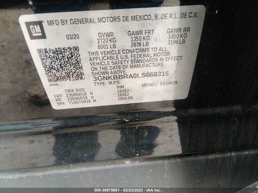 2020 CHEVROLET BLAZER LT - 3GNKBBRA0LS668315