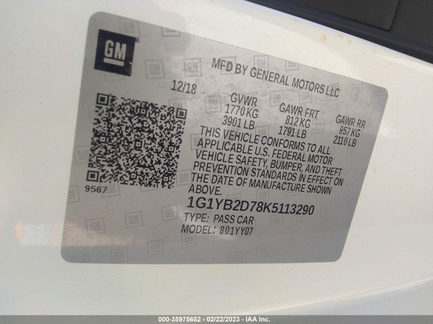 2019 CHEVROLET CORVETTE 1LT - 1G1YB2D78K5113290