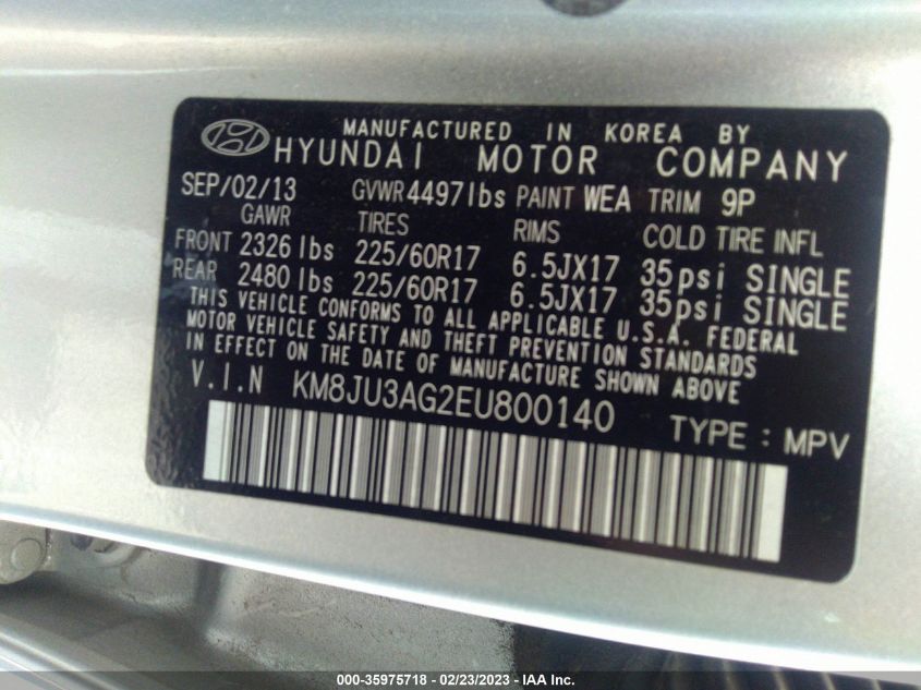 2014 HYUNDAI TUCSON SE - KM8JU3AG2EU800140