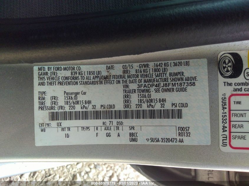 2015 FORD FIESTA SE - 3FADP4EJ8FM187358