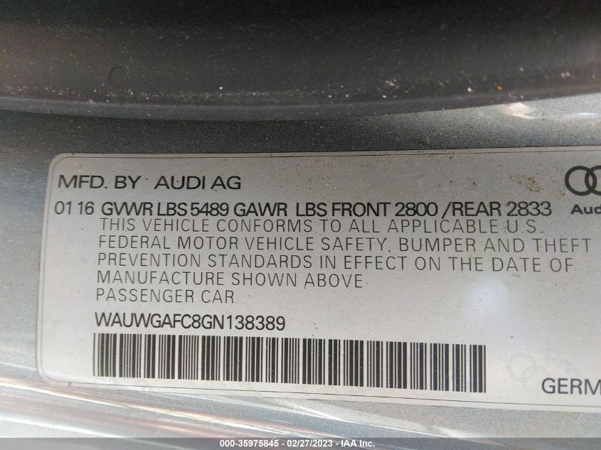 2016 AUDI A7 3.0 PREMIUM PLUS - WAUWGAFC8GN138389