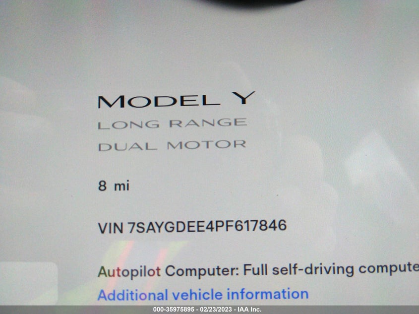 VIN 7SAYGDEE4PF617846 2023 TESLA MODEL Y LONG RANGE