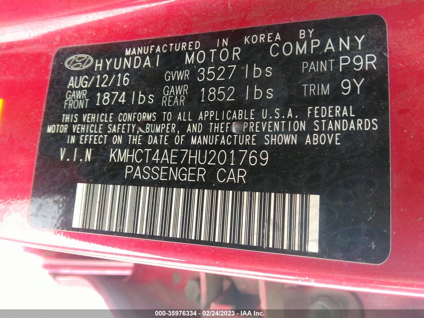 VIN KMHCT4AE7HU201769 2017 HYUNDAI ACCENT SE