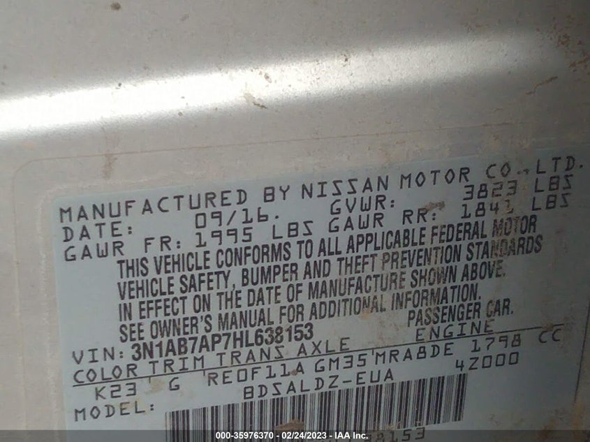 VIN 3N1AB7AP7HL638153 2017 NISSAN SENTRA SV