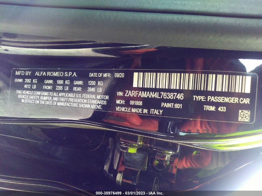 2020 ALFA ROMEO GIULIA - ZARFAMAN4L7638746