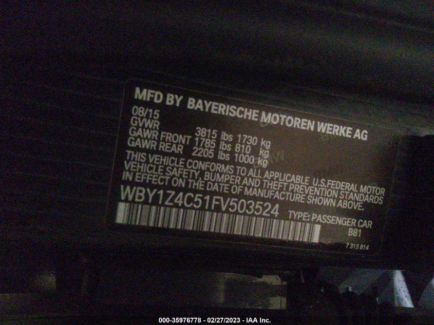 2015 BMW I3 - WBY1Z4C51FV503524