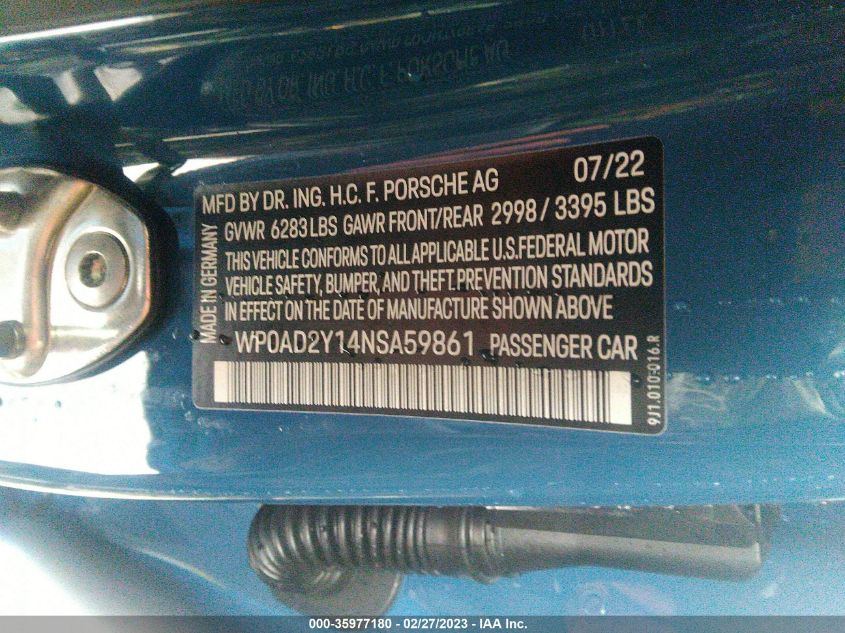 2022 PORSCHE TAYCAN GTS - WP0AD2Y14NSA59861