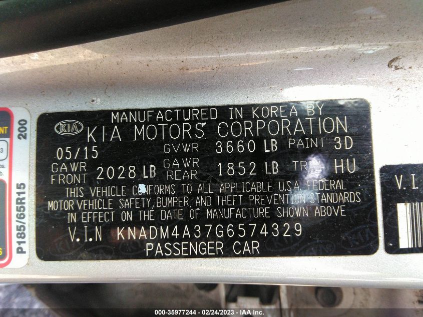 2016 KIA RIO LX - KNADM4A37G6574329