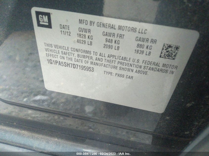 2013 CHEVROLET CRUZE LS - 1G1PA5SH7D7195953