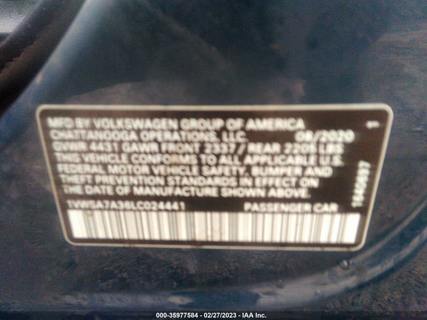 VIN 1VWSA7A36LC024441 2020 VOLKSWAGEN PASSAT 2.0T SE