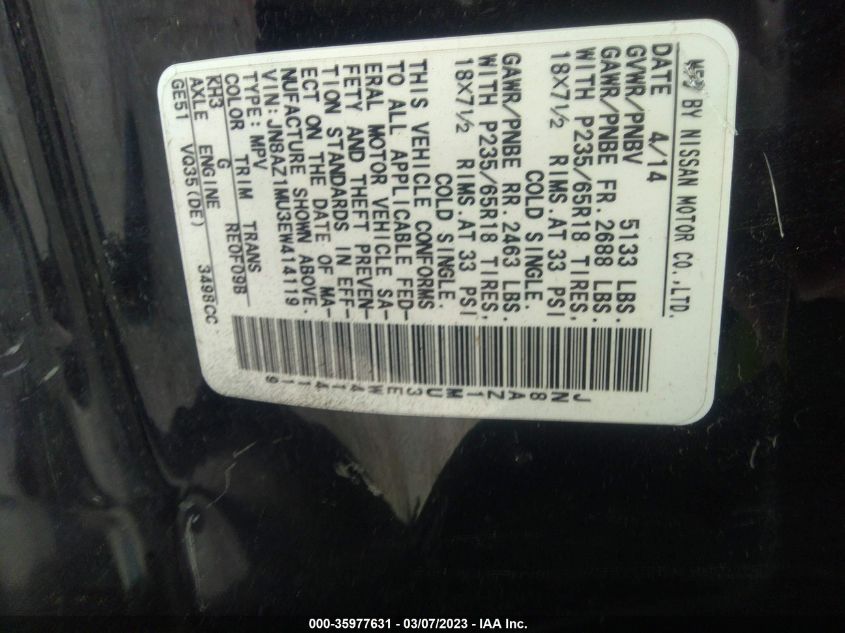 2014 NISSAN MURANO SV - JN8AZ1MU3EW414119