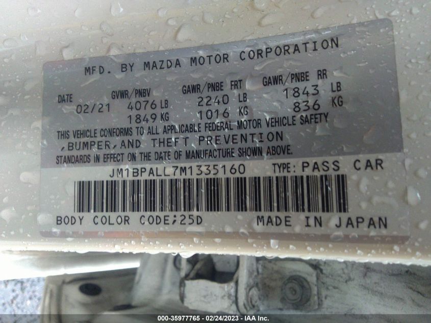 2021 MAZDA MAZDA3 HATCHBACK PREFERRED JM1BPALL7M1335160