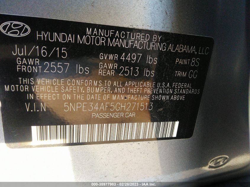 2016 HYUNDAI SONATA 2.4L SPORT - 5NPE34AF5GH271513