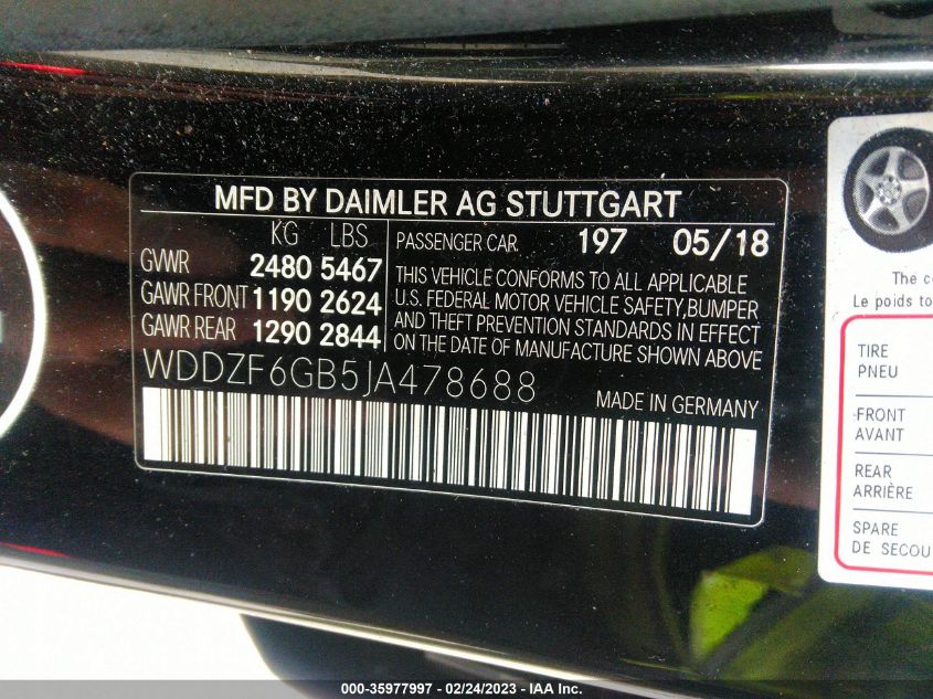 2018 MERCEDES-BENZ E-CLASS E 400 - WDDZF6GB5JA478688