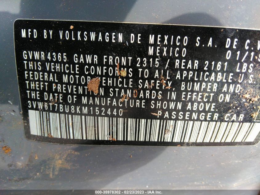 2019 VOLKSWAGEN JETTA GLI S 3VW6T7BU8KM152440
