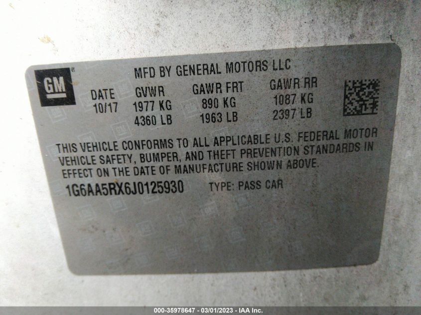2018 CADILLAC ATS SEDAN RWD - 1G6AA5RX6J0125930