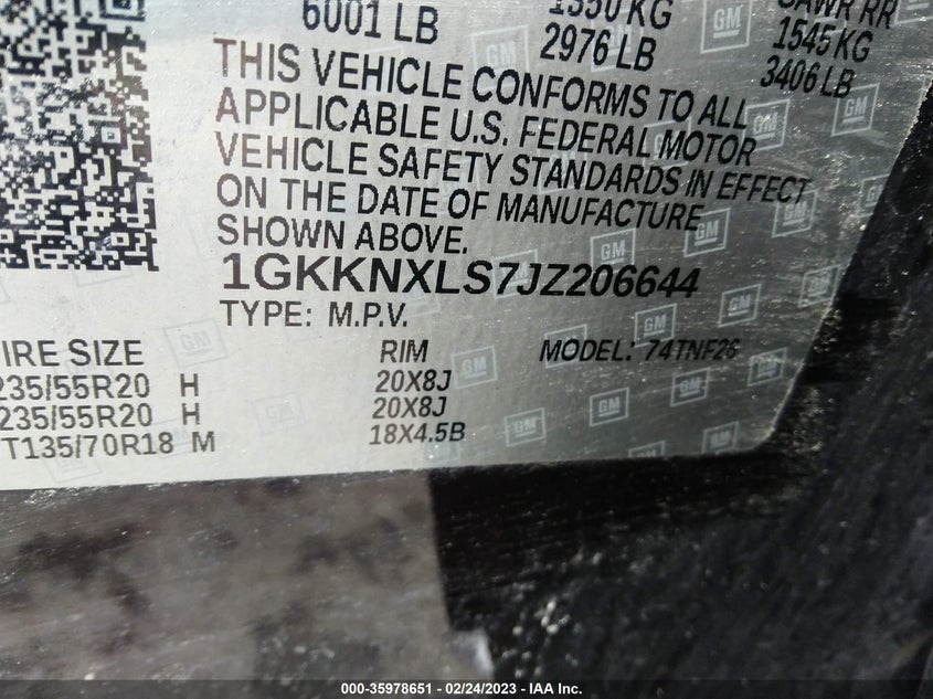 VIN 1GKKNXLS7JZ206644 2018 GMC ACADIA DENALI