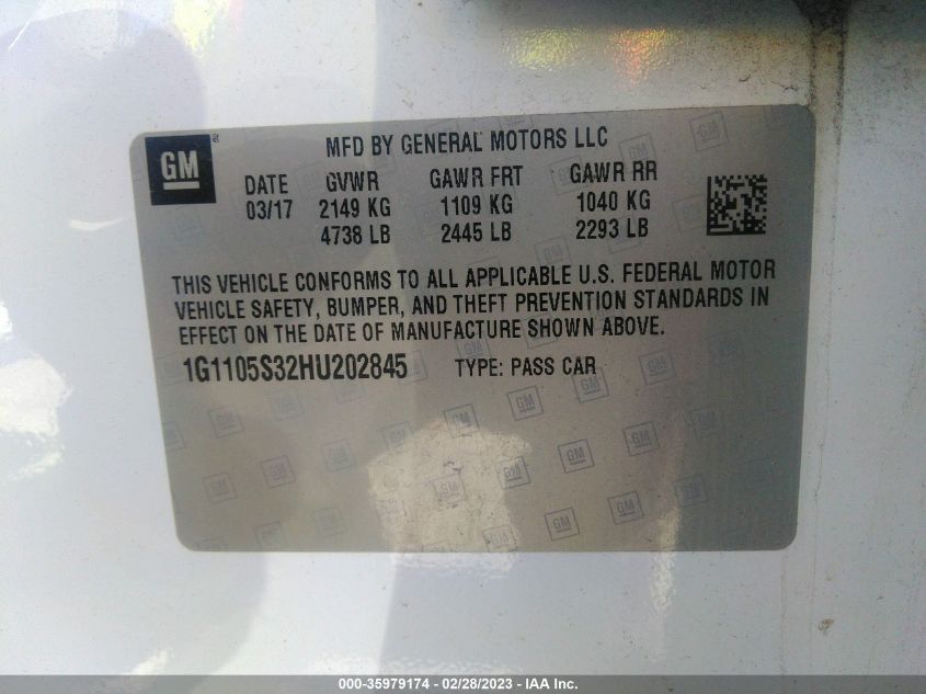 2017 CHEVROLET IMPALA LT - 1G1105S32HU202845