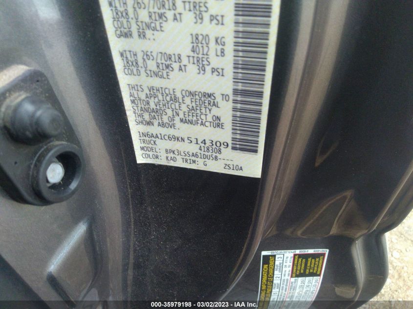 2019 NISSAN TITAN SV - 1N6AA1C69KN514309