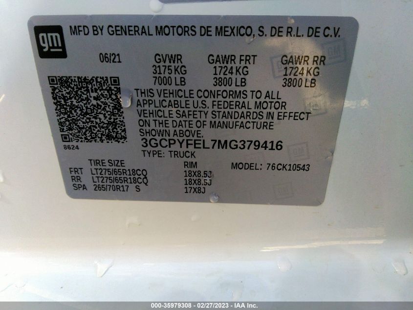 2021 CHEVROLET SILVERADO 1500 LT TRAIL BOSS - 3GCPYFEL7MG379416