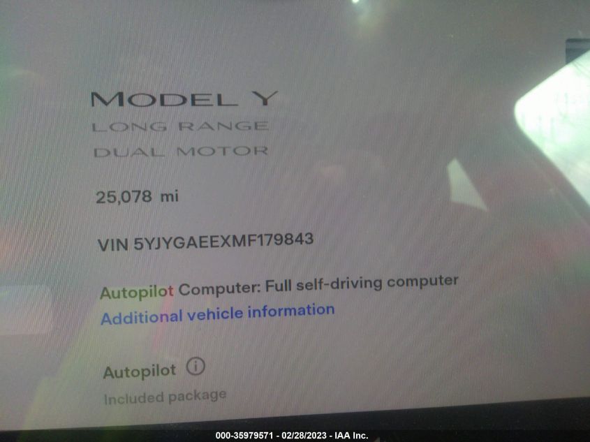 2021 TESLA MODEL Y LONG RANGE - 5YJYGAEEXMF179843