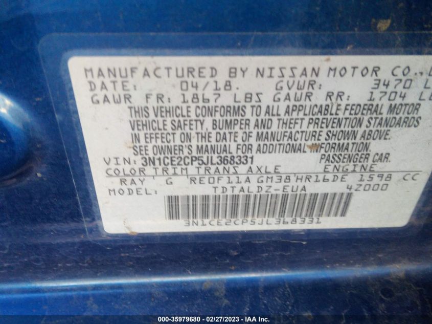 2018 NISSAN VERSA NOTE SV - 3N1CE2CP5JL368331