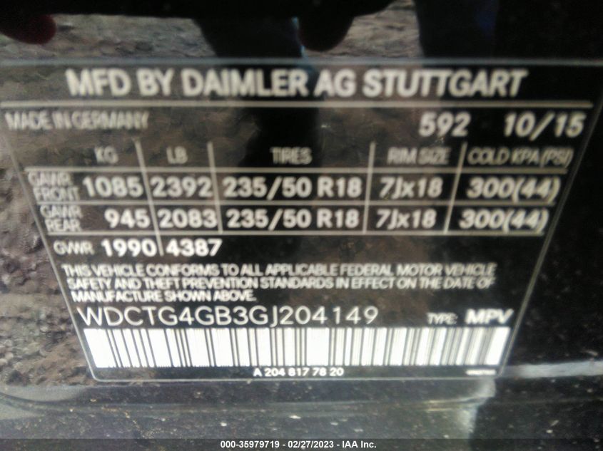2016 MERCEDES-BENZ GLA - WDCTG4GB3GJ204149