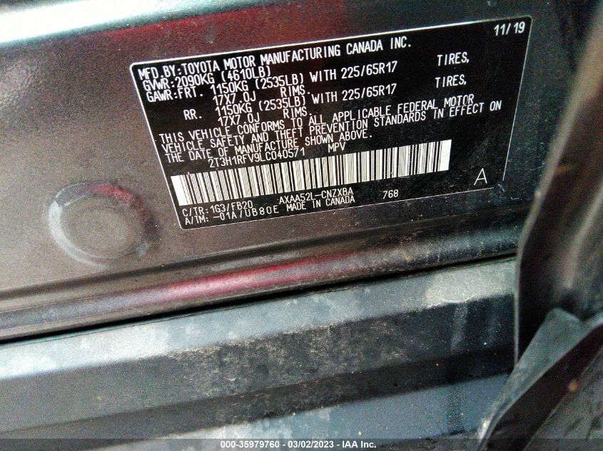 2020 TOYOTA RAV4 LE - 2T3H1RFV9LC040571