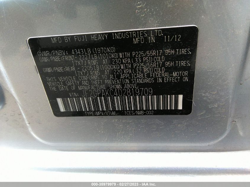 2013 SUBARU XV CROSSTREK LIMITED - JF2GPAKC4D2819709