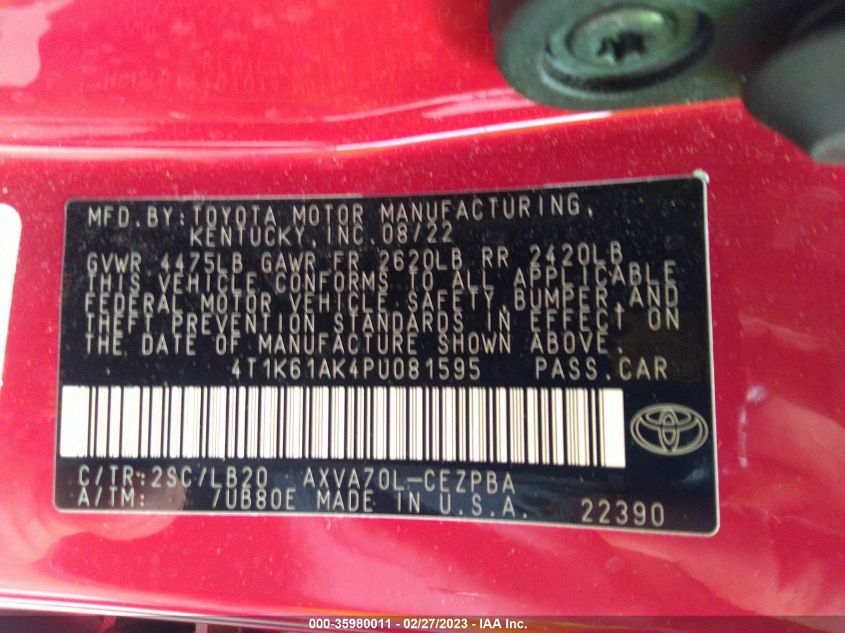 2023 TOYOTA CAMRY XSE - 4T1K61AK4PU081595