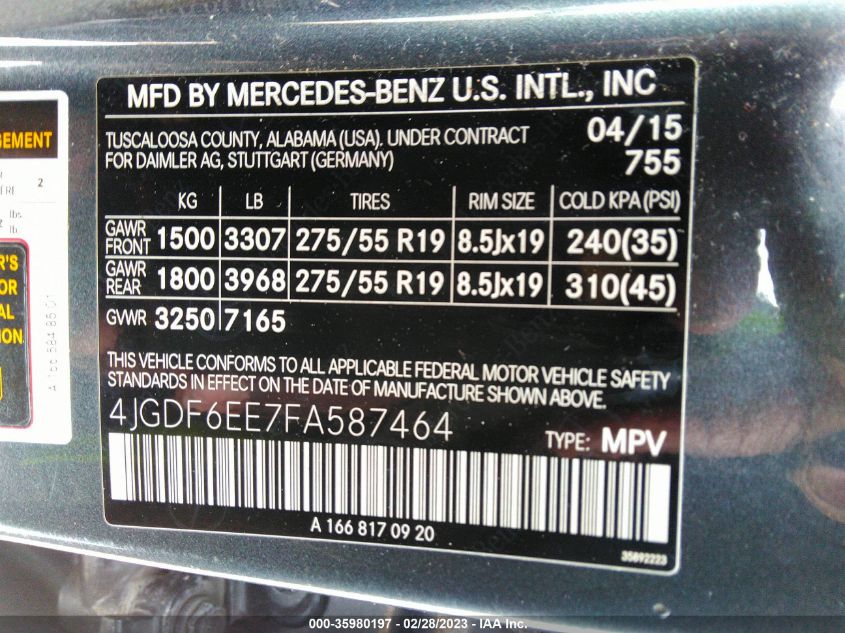 2015 MERCEDES-BENZ GL-CLASS GL 450 - 4JGDF6EE7FA587464