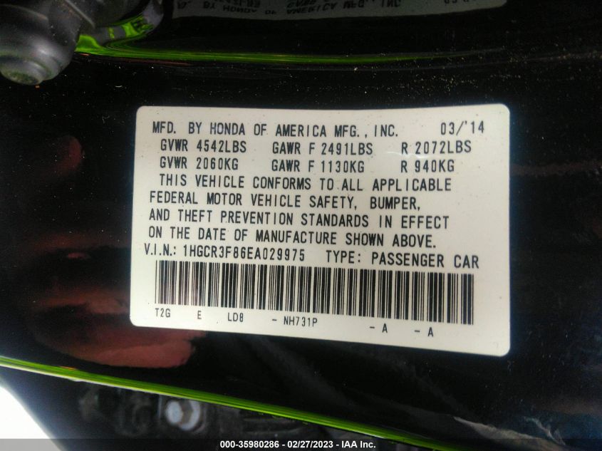 2014 HONDA ACCORD SEDAN EX-L - 1HGCR3F86EA028275
