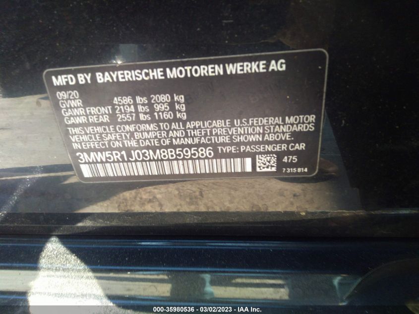 2021 BMW 3 SERIES 330I - 3MW5R1J03M8B59586