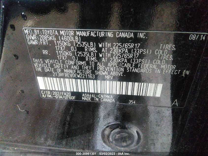 2014 TOYOTA RAV4 XLE - 2T3RFREV0EW221163