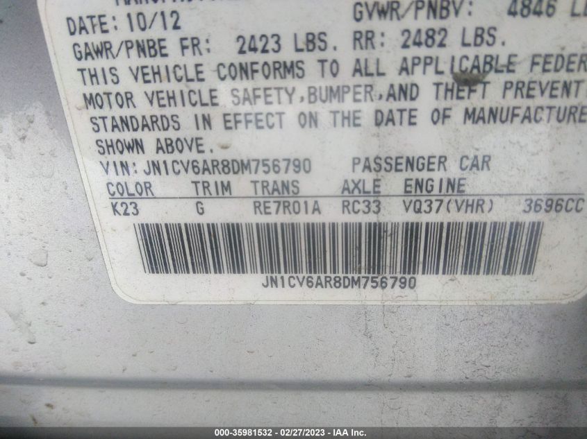 2013 INFINITI G37 SEDAN X - JN1CV6AR8DM756790