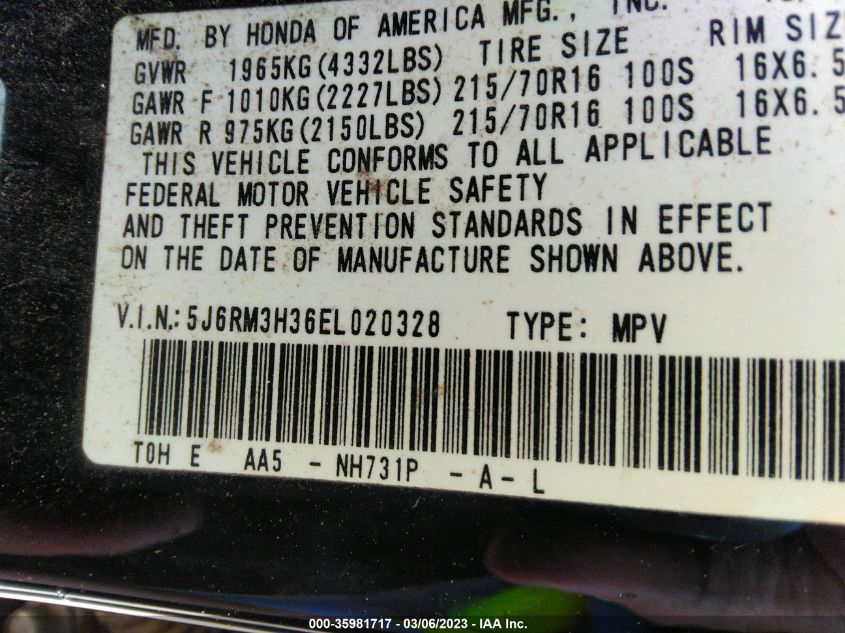 2014 HONDA CR-V LX - 5J6RM3H36EL020328