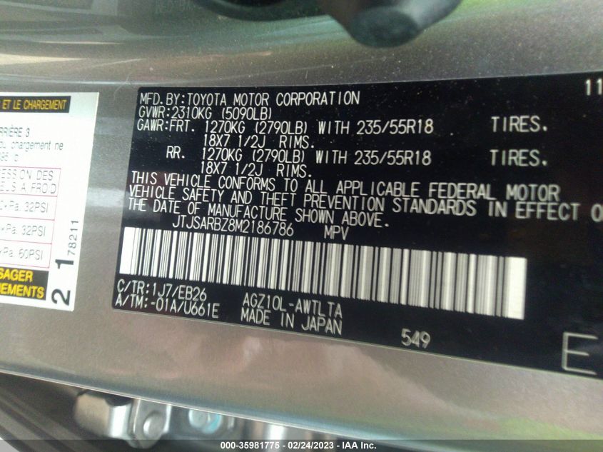 2021 LEXUS NX NX 300 F SPORT - JTJSARBZ8M2186786