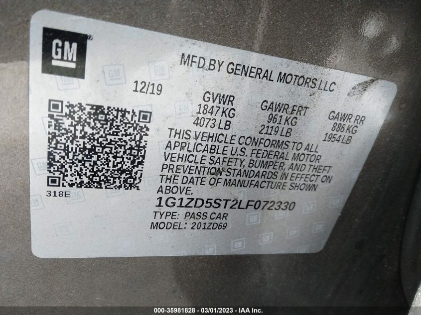 2020 CHEVROLET MALIBU LT - 1G1ZD5ST2LF072330